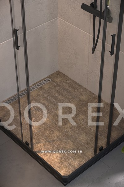 DUŞ ZEMİN ÇALIŞMASI - SİYAH KONSEPT -  ( SİYAH MERMER - PARKE GÖRÜNÜMLÜ SERAMİK )