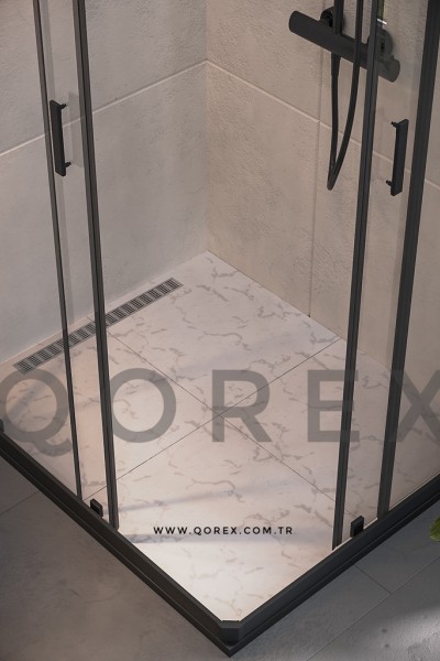 DUŞ ZEMİN ÇALIŞMASI - SİYAH KONSEPT -  ( SİYAH MERMER - BEYAZ SERAMİK )