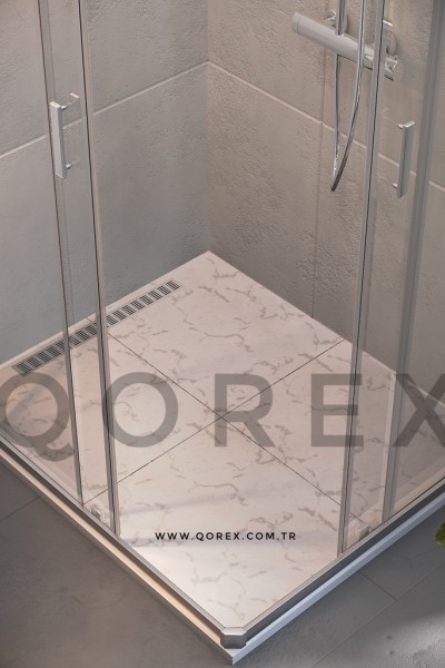 DUŞ ZEMİN ÇALIŞMASI - GÜMÜŞ KONSEPT -  ( GRİ MERMER - BEYAZ SERAMİK )