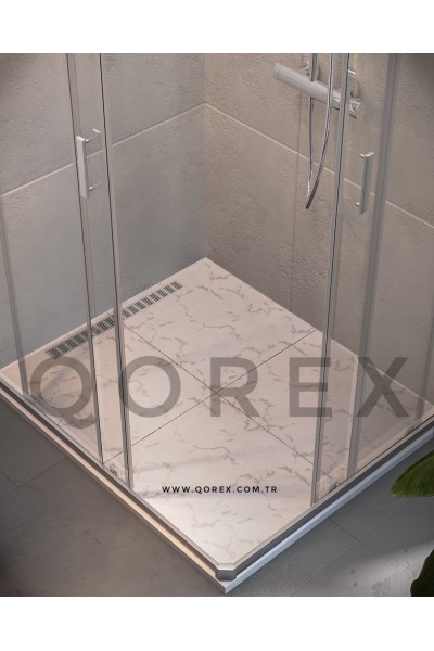 DUŞ ZEMİN ÇALIŞMASI - GÜMÜŞ KONSEPT -  ( GRİ MERMER - BEYAZ SERAMİK )