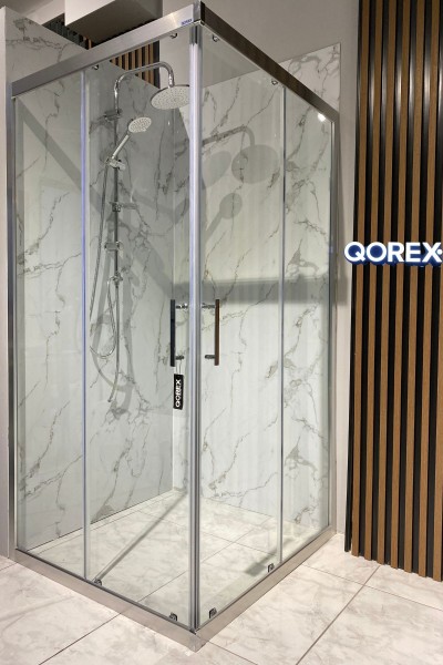 QOREX -  GÜMÜŞ - 2 SABİT 2 KAYAR KÖŞE KARE - ŞEFFAF CAM 