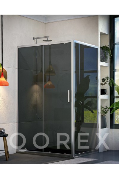 ORİS GÜMÜŞ - 1 SABİT 1 KAYAR 1 YAN PANEL DİKDÖRTGEN - FÜME CAM ( Q-ORİS-G-1S1K1P-DİK-F )