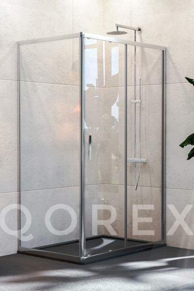 QOREX - ZHENİT SERİSİ - GÜMÜŞ - 2 SABİT 1 KAYAR KÖŞE KARE - ŞEFFAF CAM