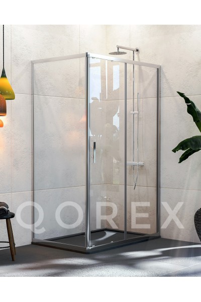 QOREX - ZHENİT SERİSİ - GÜMÜŞ - 2 SABİT 1 KAYAR KÖŞE KARE - ŞEFFAF CAM
