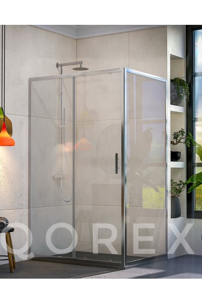 QOREX - ZHENİT SERİSİ - GÜMÜŞ - 1 SABİT 1 KAYAR 1 YAN PANEL DİKDÖRTGEN - ŞEFFAF CAM