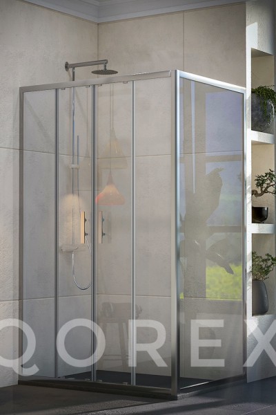 ORİS GÜMÜŞ - 2 SABİT 2 KAYAR YAN PANEL DİKDÖRTGEN - ŞEFFAF CAM