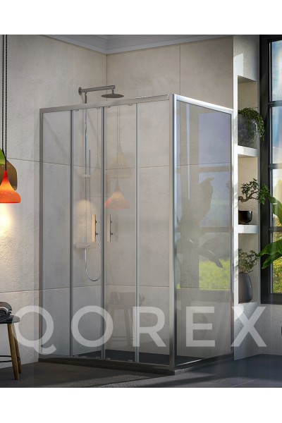 ORİS GÜMÜŞ - 2 SABİT 2 KAYAR YAN PANEL DİKDÖRTGEN - ŞEFFAF CAM