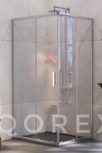 QOREX -  GÜMÜŞ - 2 SABİT 2 KAYAR KÖŞE KARE - ŞEFFAF CAM 