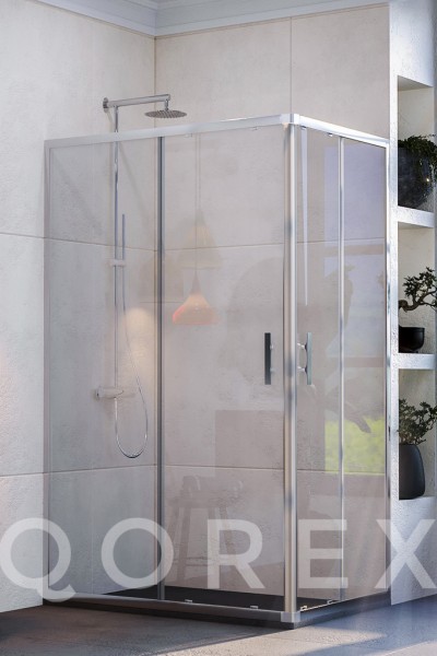QOREX - ZHENİT SERİSİ - GÜMÜŞ - 2 SABİT 2 KAYAR KÖŞE DİKDÖRTGEN - ŞEFFAF CAM