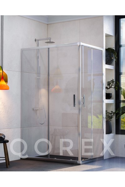 QOREX - ZHENİT SERİSİ - GÜMÜŞ - 2 SABİT 2 KAYAR KÖŞE DİKDÖRTGEN - ŞEFFAF CAM