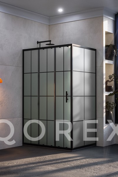 ORİS SİYAH - 1 SABİT 2 KAYAR 1 YAN PANEL DİKDÖRTGEN - KAROLAJ KUMLAMA CAM ( Q-ORİS-S-1S2K1P-DİK-BK )