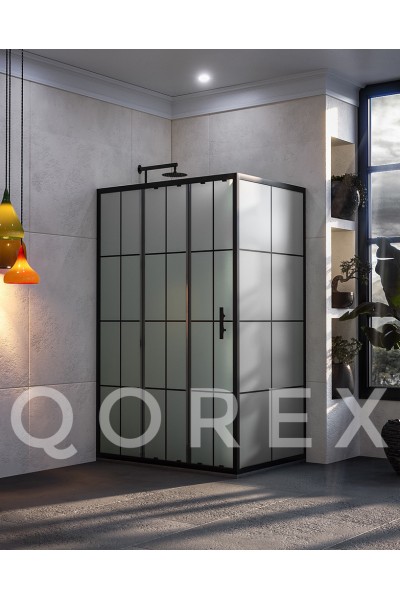 ORİS SİYAH - 1 SABİT 2 KAYAR 1 YAN PANEL DİKDÖRTGEN - KAROLAJ KUMLAMA CAM ( Q-ORİS-S-1S2K1P-DİK-BK )