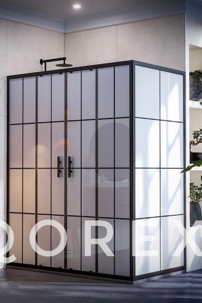 ORİS SİYAH - 2 SABİT 2 KAYAR YAN PANEL DİKDÖRTGEN - KAROLAJ KUMLAMA CAM ( Q-ORİS-S-2S2K1P-BK )