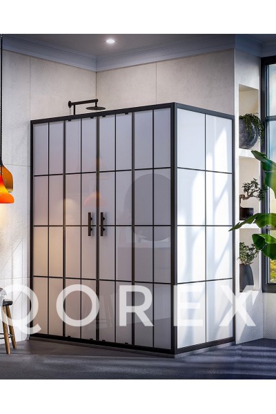 ORİS SİYAH - 2 SABİT 2 KAYAR YAN PANEL DİKDÖRTGEN - KAROLAJ KUMLAMA CAM ( Q-ORİS-S-2S2K1P-BK )