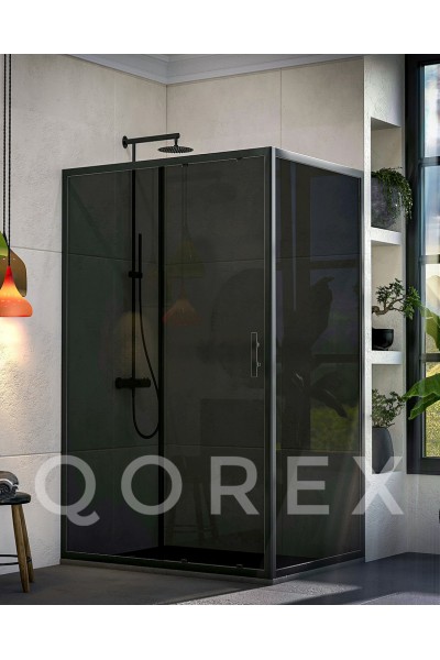 ORİS SİYAH - 1 SABİT 1 KAYAR 1 YAN PANEL DİKDÖRTGEN - FÜME CAM ( Q-ORİS-S-1S1K1P-DİK-F )