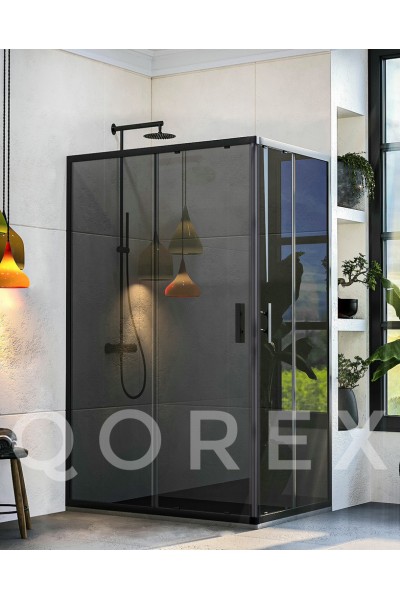 ORİS SİYAH - 2 SABİT 2 KAYAR KÖŞE DİKDÖRTGEN - FÜME CAM ( Q-ORİS-S-2S2K-DİK-F )