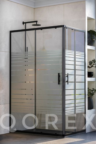 ORİS SİYAH - 2 SABİT 2 KAYAR KÖŞE DİKDÖRTGEN - KUMLAMA CAM ( Q-ORİS-S-2S2K-DİK-K )