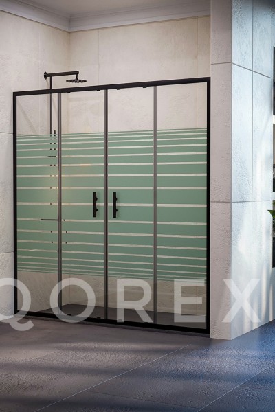 ORİS SİYAH - 2 SABİT 2 KAYAR DÜZ - ŞEFFAF CAM ( Q-ORİS-S-2S2K-D-Ş )