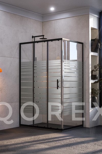 ORİS SİYAH - 1 SABİT 2 KAYAR DİKDÖRTGEN - KUMLAMA CAM ( Q-ORİS-S-1S2K-DİK-K )