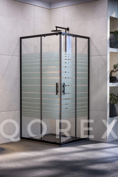 ORİS SİYAH - 2 SABİT 2 KAYAR KÖŞE KARE - KUMLAMA CAM ( Q-ORİS-S-2S2K-L-K )