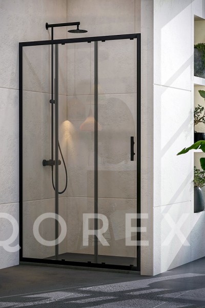 QOREX SİYAH - 1 SABİT 2 KAYAR DÜZ - ŞEFFAF CAM 
