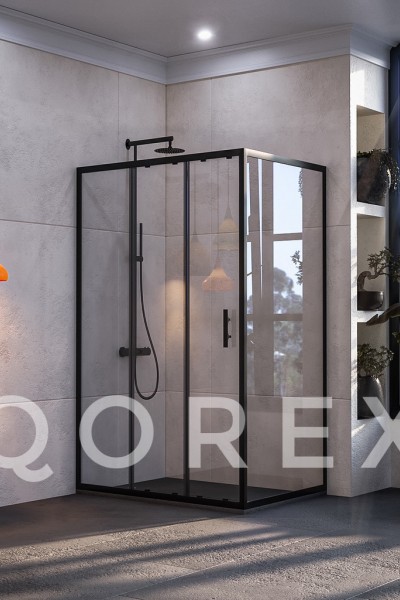 QOREX SİYAH - 1 SABİT 2 KAYAR 1 YAN PANEL DİKDÖRTGEN - ŞEFFAF CAM