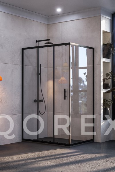 QOREX SİYAH - 1 SABİT 2 KAYAR DİKDÖRTGEN - ŞEFFAF CAM