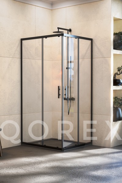 ORİS SİYAH - 2 SABİT 2 KAYAR KÖŞE KARE - ŞEFFAF CAM 