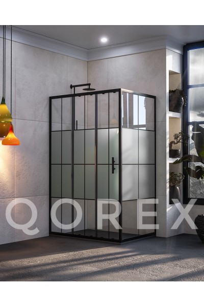 ORİS SİYAH - 1 SABİT 2 KAYAR 1 YAN PANEL DİKDÖRTGEN - KAROLAJ YARI KUMLAMA CAM ( Q-ORİS-S-1S2K1P-DİK-BYK )