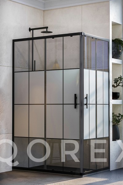 ORİS SİYAH - 2 SABİT 2 KAYAR KÖŞE DİKDÖRTGEN - KAROLAJ YARI KUMLAMA CAM ( Q-ORİS-S-2S2K-DİK-BYK )