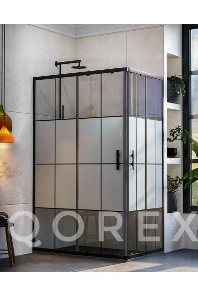 ORİS SİYAH - 2 SABİT 2 KAYAR KÖŞE DİKDÖRTGEN - KAROLAJ YARI KUMLAMA CAM ( Q-ORİS-S-2S2K-DİK-BYK )