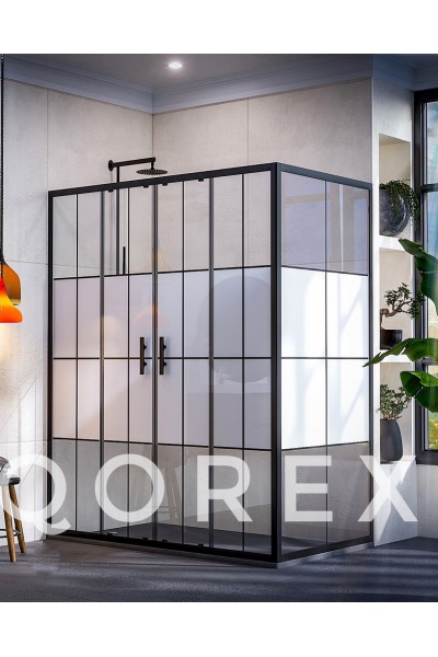 ORİS SİYAH - 2 SABİT 2 KAYAR YAN PANEL DİKDÖRTGEN - KAROLAJ YARI KUMLAMA CAM ( Q-ORİS-S-2S2K1P-BYK )