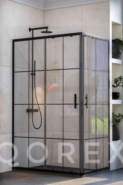 ORİS SİYAH - 2 SABİT 2 KAYAR KÖŞE DİKDÖRTGEN - KAROLAJ CAM ( Q-ORİS-S-2S2K-DİK-B )