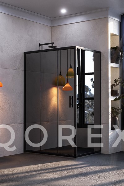 ORİS SİYAH - 1 SABİT 2 KAYAR 1 YAN PANEL DİKDÖRTGEN - REFLEKTE CAM ( Q-ORİS-S-1S2K1P-DİK-R )