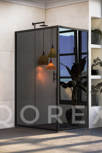 ORİS SİYAH - 1 SABİT 1 KAYAR 1 YAN PANEL DİKDÖRTGEN - REFLEKTE CAM ( Q-ORİS-S-1S1K1P-DİK-R )