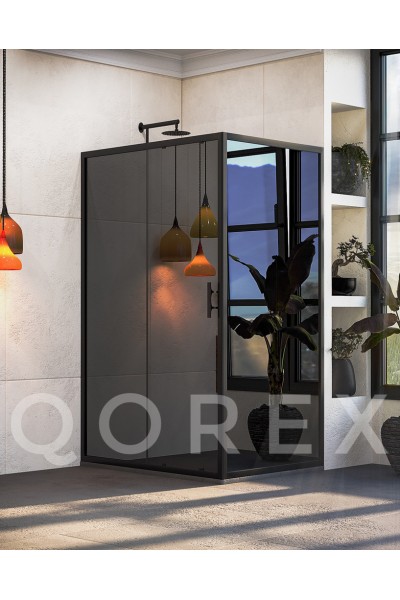 ORİS SİYAH - 1 SABİT 1 KAYAR 1 YAN PANEL DİKDÖRTGEN - REFLEKTE CAM ( Q-ORİS-S-1S1K1P-DİK-R )