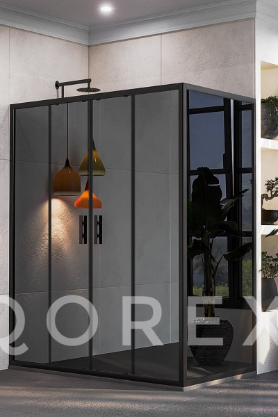 ORİS SİYAH - 2 SABİT 2 KAYAR YAN PANEL DİKDÖRTGEN - REFLEKTE CAM ( Q-ORİS-S-2S2K1P+DİK-R )