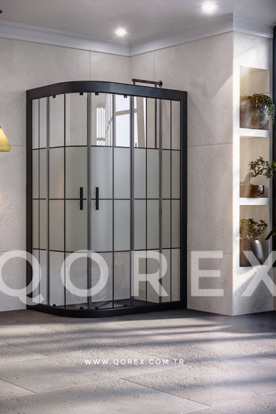 RUBİN SİYAH - 2 SABİT 2 KAYAR ASİMETRİK OVAL - YARI KUMLAMA KAROLAJ CAM ( Q-RBN-S-2S2K-AO-BYK )