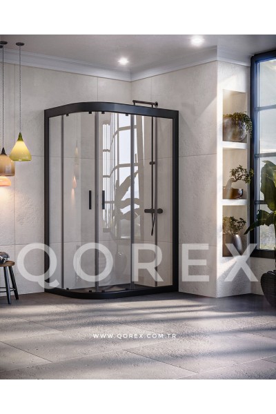 RUBİN SİYAH - 2 SABİT 2 KAYAR ASİMETRİK OVAL - ŞEFFAF CAM ( Q-RBN-S-2S2K-AO-Ş )