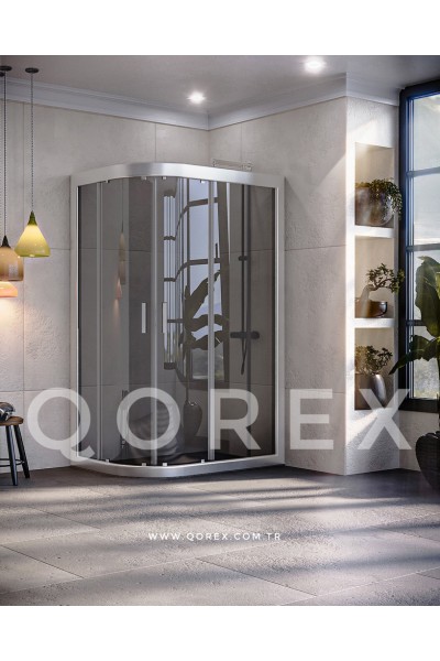 RUBİN GÜMÜŞ - 2 SABİT 2 KAYAR ASİMETRİK OVAL - FÜME CAM ( Q-RBN-S-2S2K-AO-F )