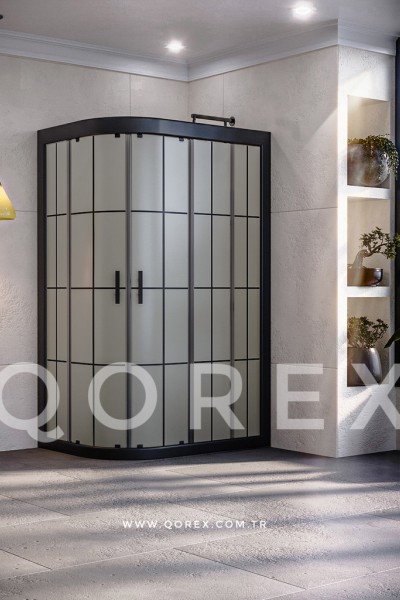 RUBİN SİYAH - 2 SABİT 2 KAYAR ASİMETRİK OVAL - KUMLAMA KAROLAJ CAM ( Q-RBN-S-2S2K-AO-BK )