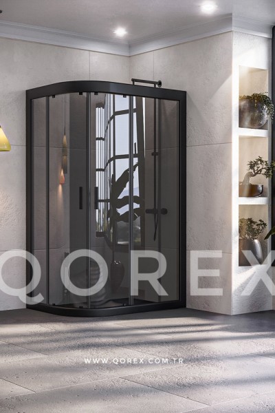 RUBİN SİYAH - 2 SABİT 2 KAYAR ASİMETRİK OVAL - FÜME CAM ( Q-RBN-S-2S2K-AO-F )