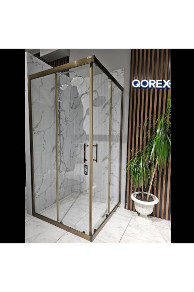 QOREX - ZHENİT SERİSİ - SİYAH - 6 MM TEMPERLI SEFFAF CAM DUŞAKABIN H:190 ÖZEL SERI BRONZ AKSESUAR 