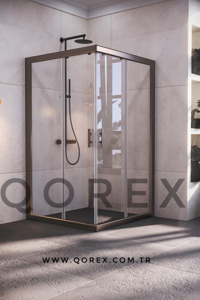  RUBİN BRONZ - 2 SABİT 2 KAYAR KÖŞE KARE - ŞEFFAF CAM ( Q-RBN-BR-2S2K-L-Ş )