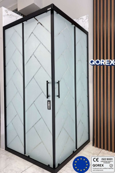 QOREX - ZHENİT SERİSİ - SİYAH - 6 MM TEMPERLI KUM CAM DUŞAKABIN H:190 ÖZEL SERI KROM AKSESUAR ( SANAT )